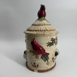 MAKE‎ THE SEASON BRIGHT Cardinal Holiday Christmas bird cookie jar 10" 3D Holly